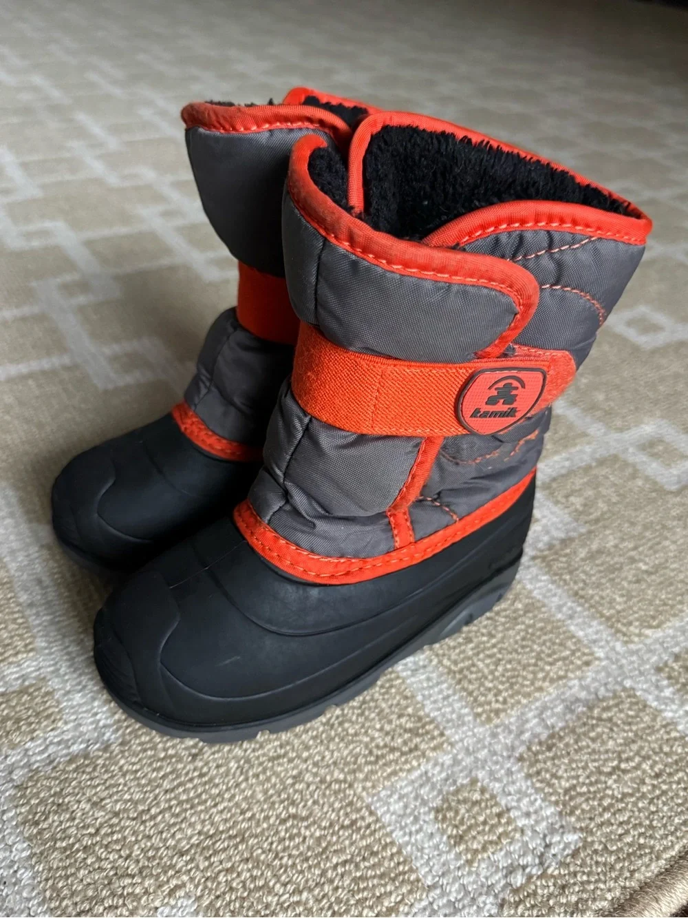 Kamik Kids Insulated Waterproof Winter Snow Boots Gray Orange Boys Size 10